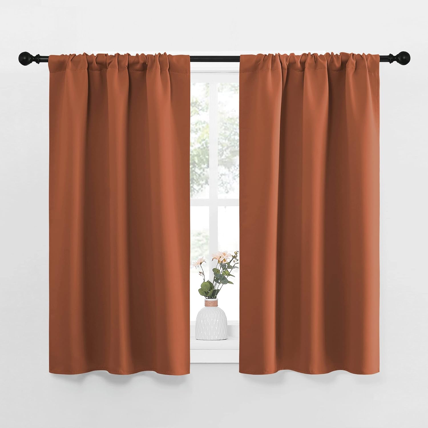 NICETOWN Blackout Curtains and Drapes - Thermal Insulated Solid Rod Pocket Blackout Draperies/Panels (Burnt Orange, 1 Pair, 34 by 45 inches)