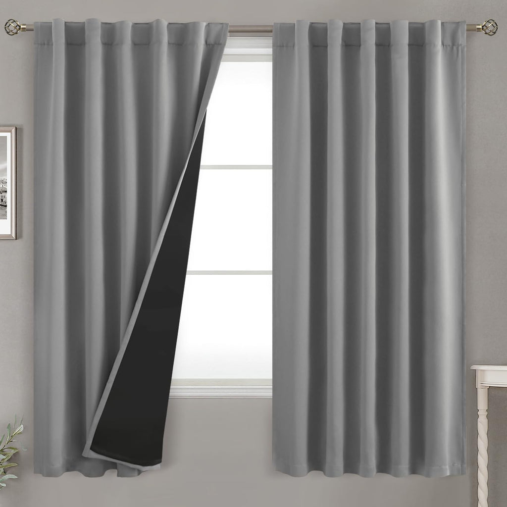 BGment Dove Grey 100% Blackout Curtains 63 Inch Length with Reducing Noise Liner, Rod Pocket and Back Tab Double Layer Full Room…