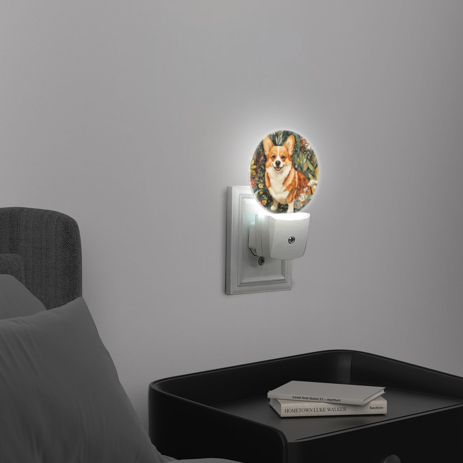 LED Night Lights Lamp with Dusk to Dawn Sensor, Lovely Smiling Corgi in The Flowers Night Light Plug Into Wall for Kids Room, Bedroom…