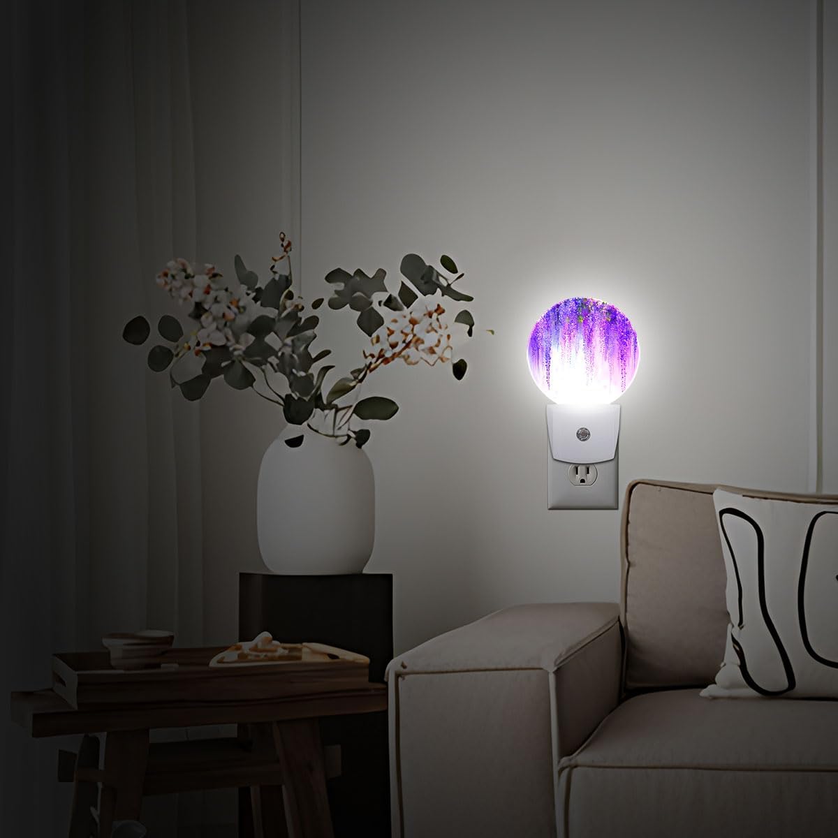 Purple Wisteria Flower Night Light Plug-in Sleep Lamp Led Dusk to Dawn Night Light for Bedroom