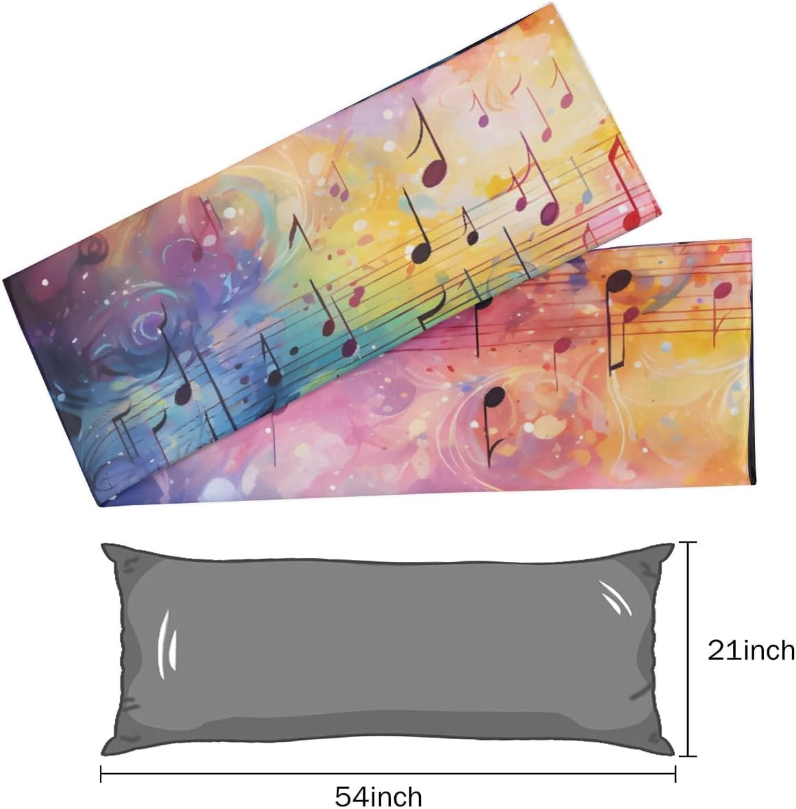 Music Notes Color Body Pillow Pillowcase 21"x 54" Long Body Pillow Cover with Zipper King Size Pillow Cases Queen Pillowcase for Hair and…