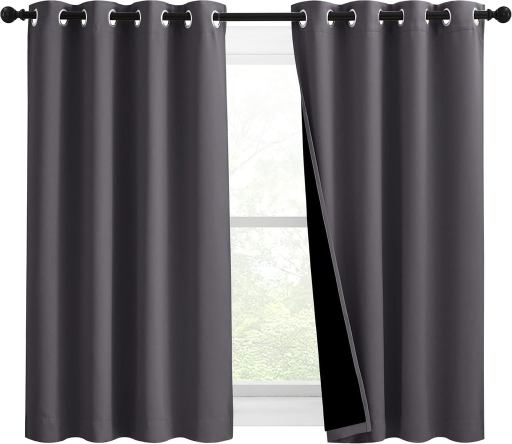 Nicetown 100% Blackout Curtains with Black Liners, Solid Thermal Insulated Full Blackout 2-Layer Lined Drapes, Energy Efficiency Window Dra…