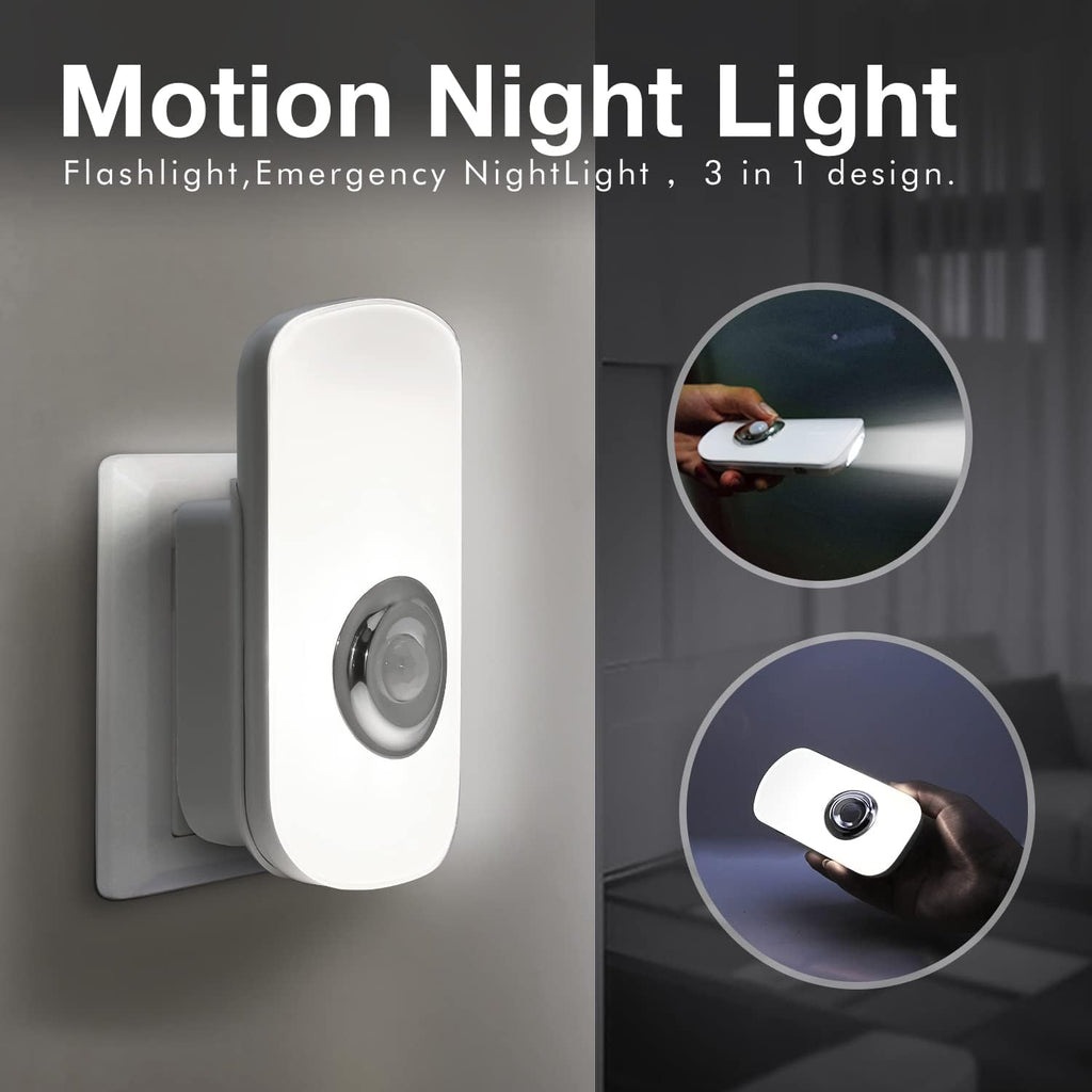 Sensky 3-in-1 Motion Sensor Night Light Plug in, Rechargeable Flashlight, Emergency Light for Bedroom, Bathroom, Living Room, Stairways…