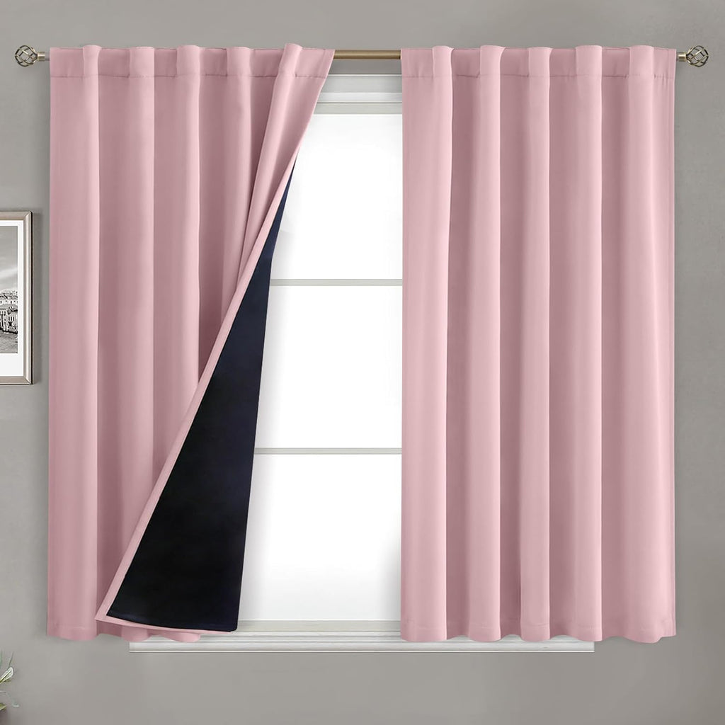 BGment Full Blackout Curtains with Thermal Insulation Liner Curtains 45 Inches Long, Rod Pocket and Back Tab Double Layer Room Darkening…