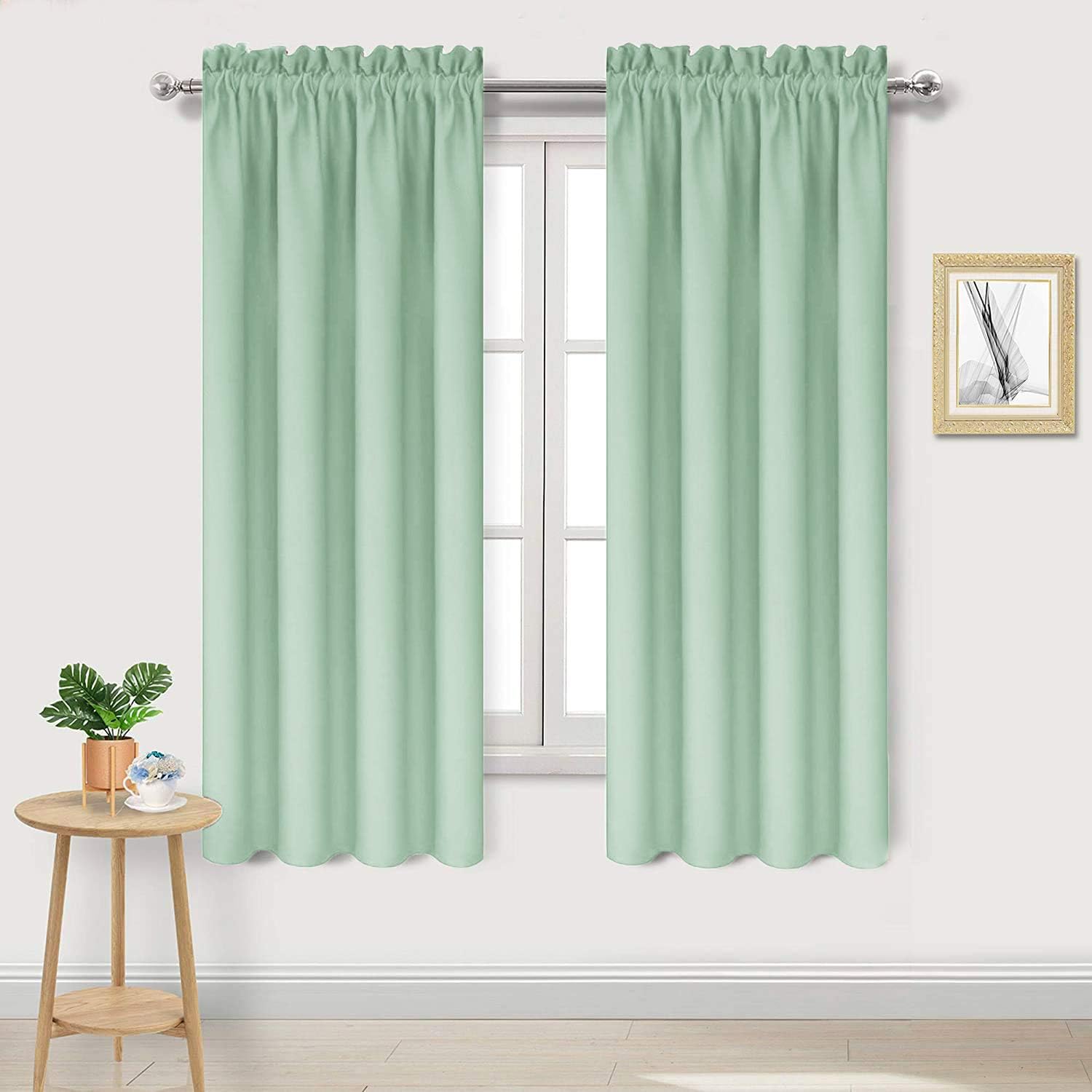 Dwcn Blackout Curtains Room Darkening Thermal Insulated Bedroom Curtains Window Curtain Panels, 42 x 63 inches Long, Set of 2 Light Green R…