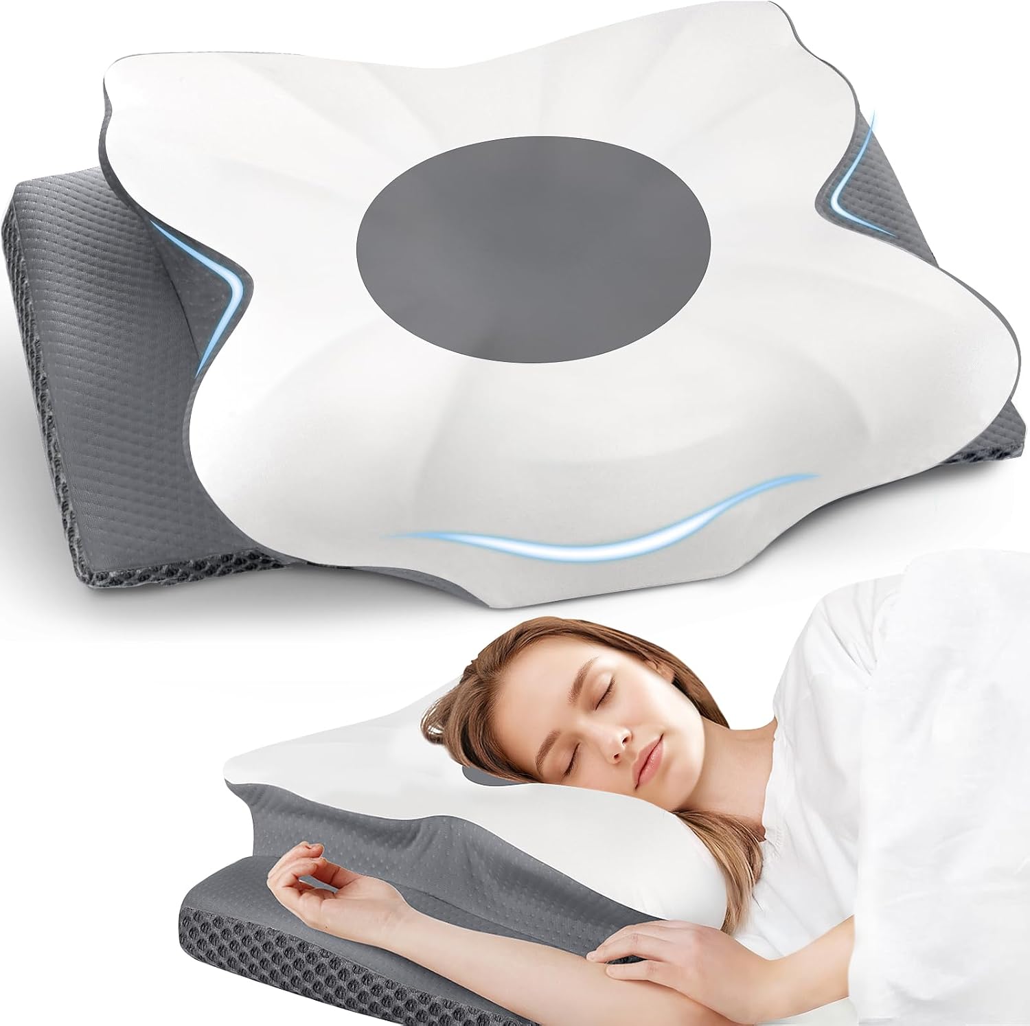 TranquilZone Cervical Neck Pillow for Sleeping – Memory Foam Bed Pillow for Neck Support, Orthopedic Contour for Side & Back Sleeper…