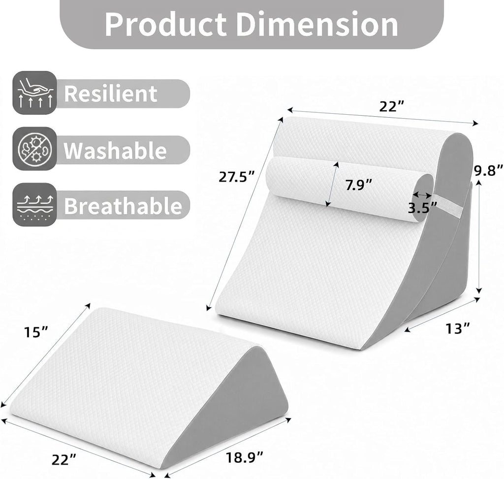 LevNubis 4PCS Orthopedic Bed Wedge Pillow Set for Post Surgery &, Adjustable Wedge Pillow for Back, Sitting up in Bed, Recovery, Acid R…