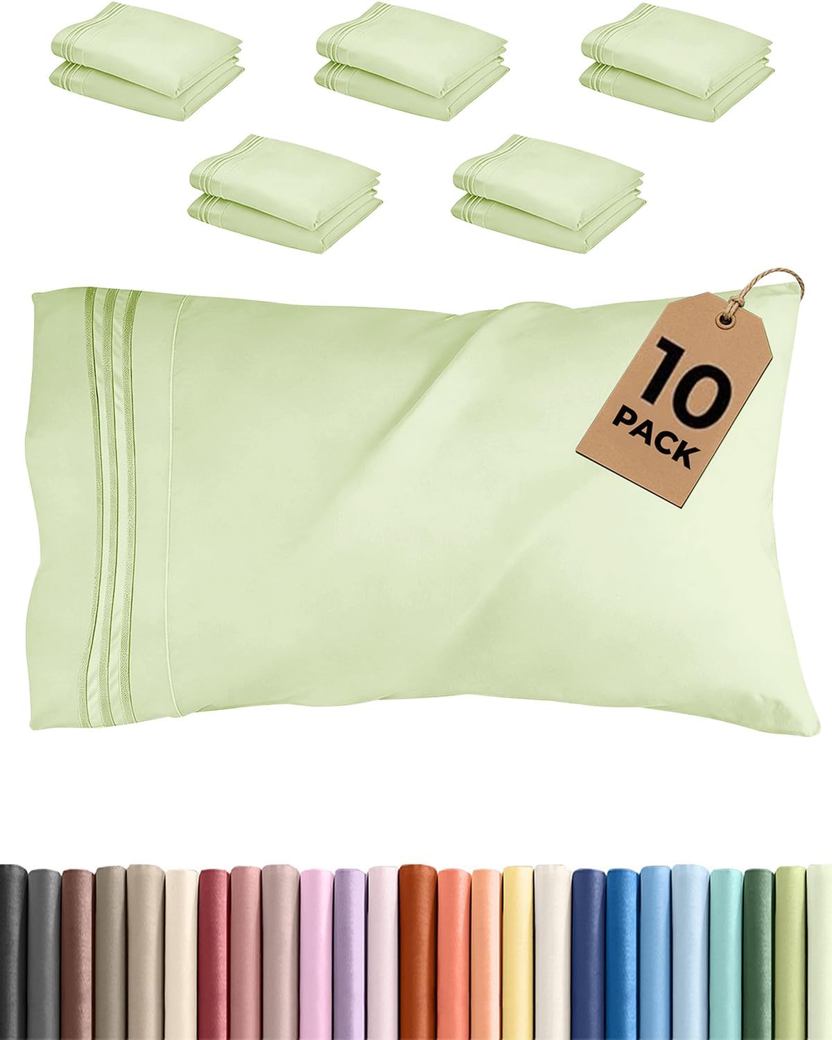Queen Pillow Cases Set of 10 - Ultra Soft Hotel Quality Pillowcase Covers - Comfy & Wrinkle Free - Shrink & Fade Resistant - Machine…