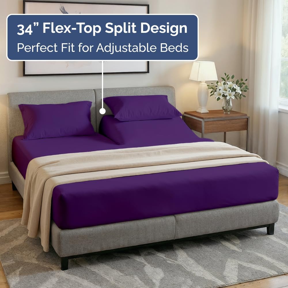 Flex Top Split Head King 4 Piece Sheet Set - Ultra-Soft, Breathable & Cooling Bed Sheets Set - Hotel Luxury Bedding for Women & Men w…