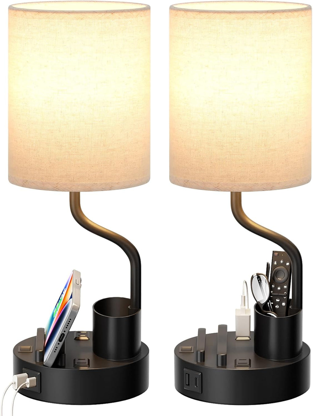 Bedside Table Lamps for Bedroom Set of 2 - Nightstand Light with AC Outlet and USB A & C for Charging, 3 Color Temperatures, Study Desk…