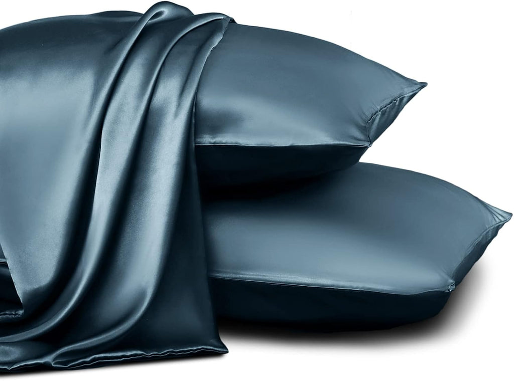Homiest Deep Sea Blue Satin Pillowcase for Hair and Skin, Standard Size Pillow Covers Luxury & Ultra Soft Pillow Cases Set of 2, Cooling…
