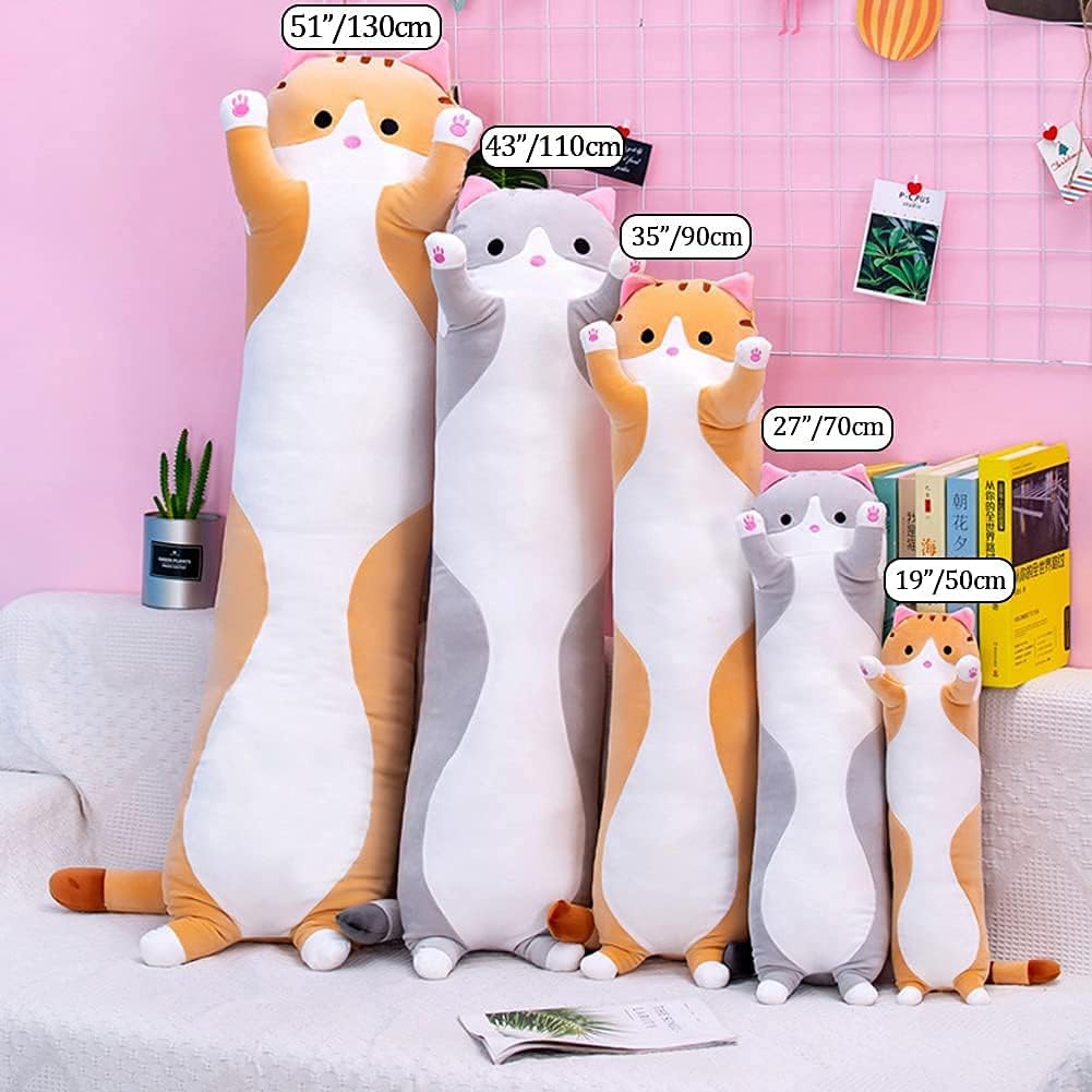 Oeonuas Cute Cat Plush Long Body Pillow Cuddle Cartoon Stuffed Animals Cat Plushie Soft Doll Pillows Gifts for Kids Girls(Gray, 27") 1 Coun…