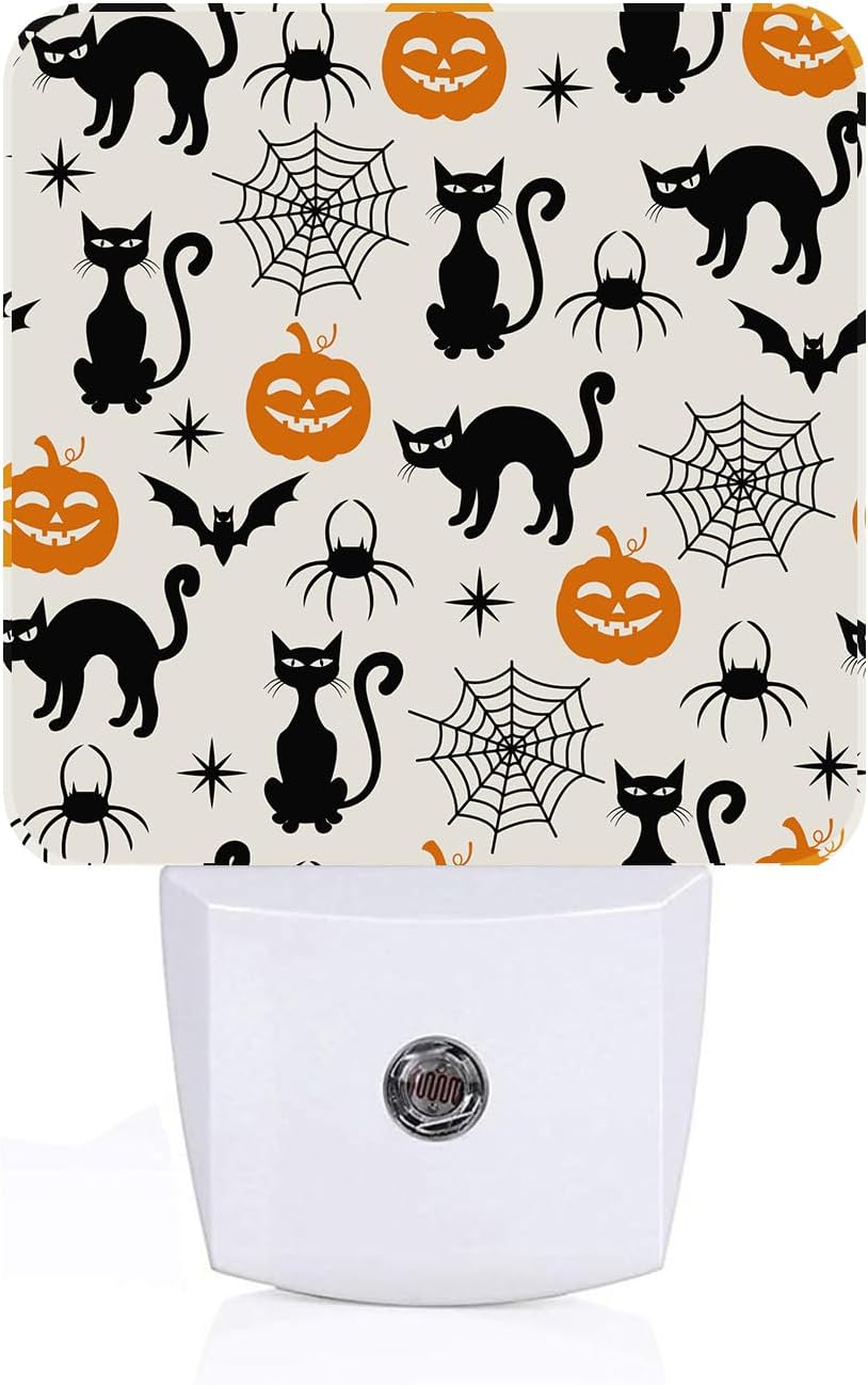 Halloween Black Cat Night Light, Plug Into Wall for Boys Girls Bedroom Decorative Square Night Light Lamp 0.5w Sleep Friendly