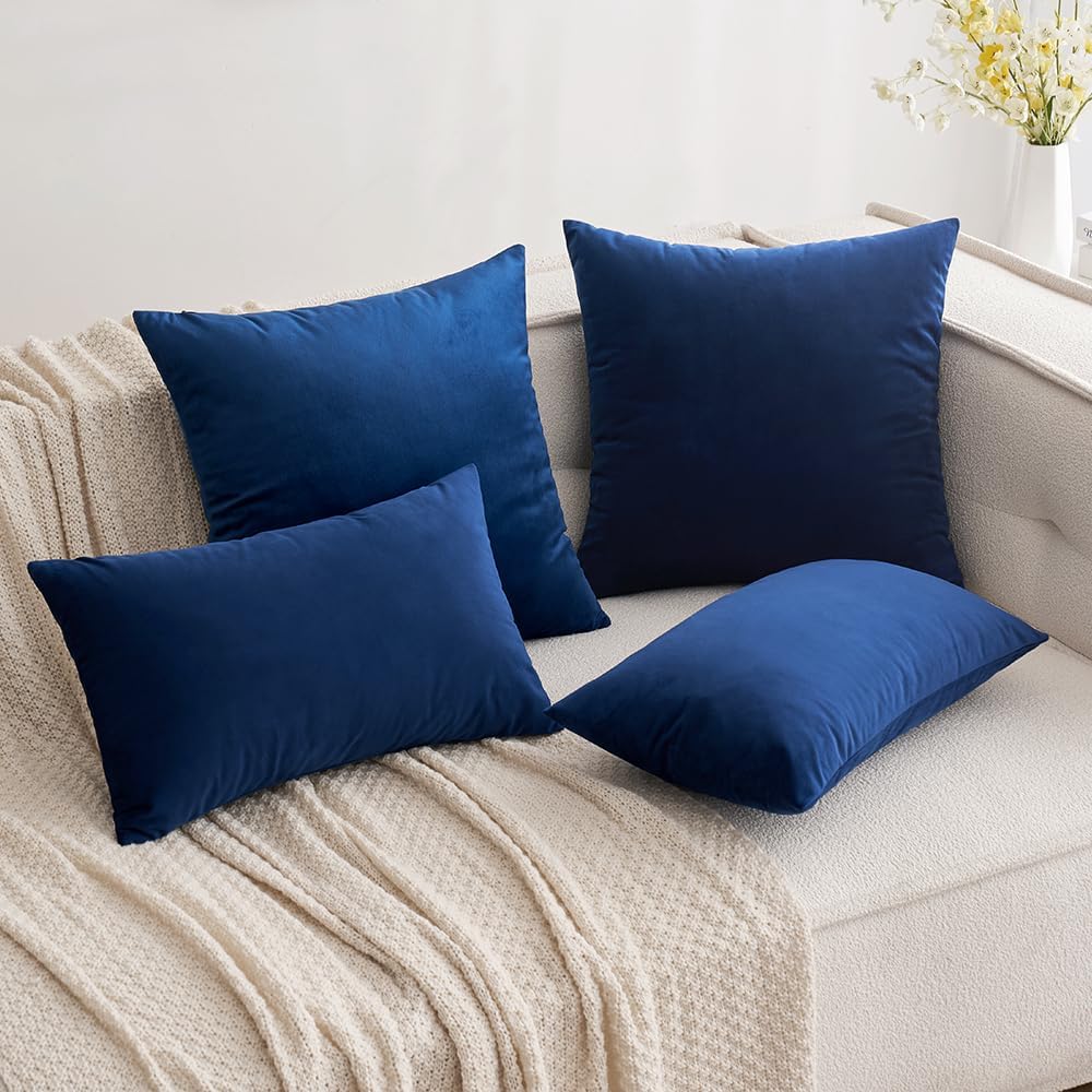 MIULEE Velvet Throw Pillow Covers 16x16 Inch, Pack of 2 - Dark Blue, Soft Solid Decorative Pillow Covers Farmhouse Modern Home Decor for…