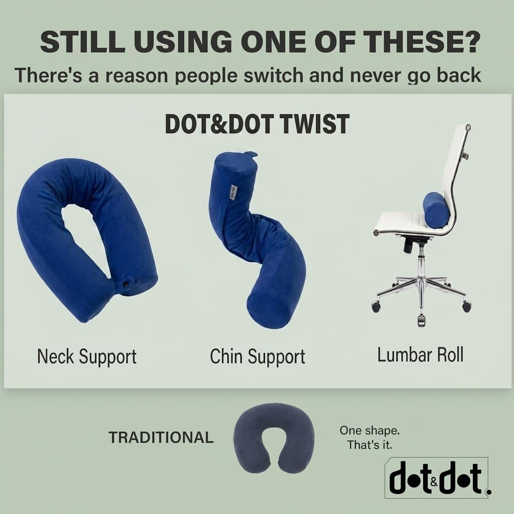 Dot&Dot Twist Memory Foam Travel Pillow for Airplanes - Travel Neck Pillow for Sleeping - Airplane Pillow for Neck Support - Adjusta…