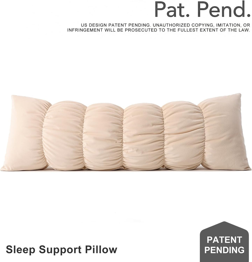Ailuteie Pat. Pend. Long Body Pillow for Adults, Side Sleeper Bed Pillow with Segmented Design and Soft Velvet Washable Pillowcase (Beige,…