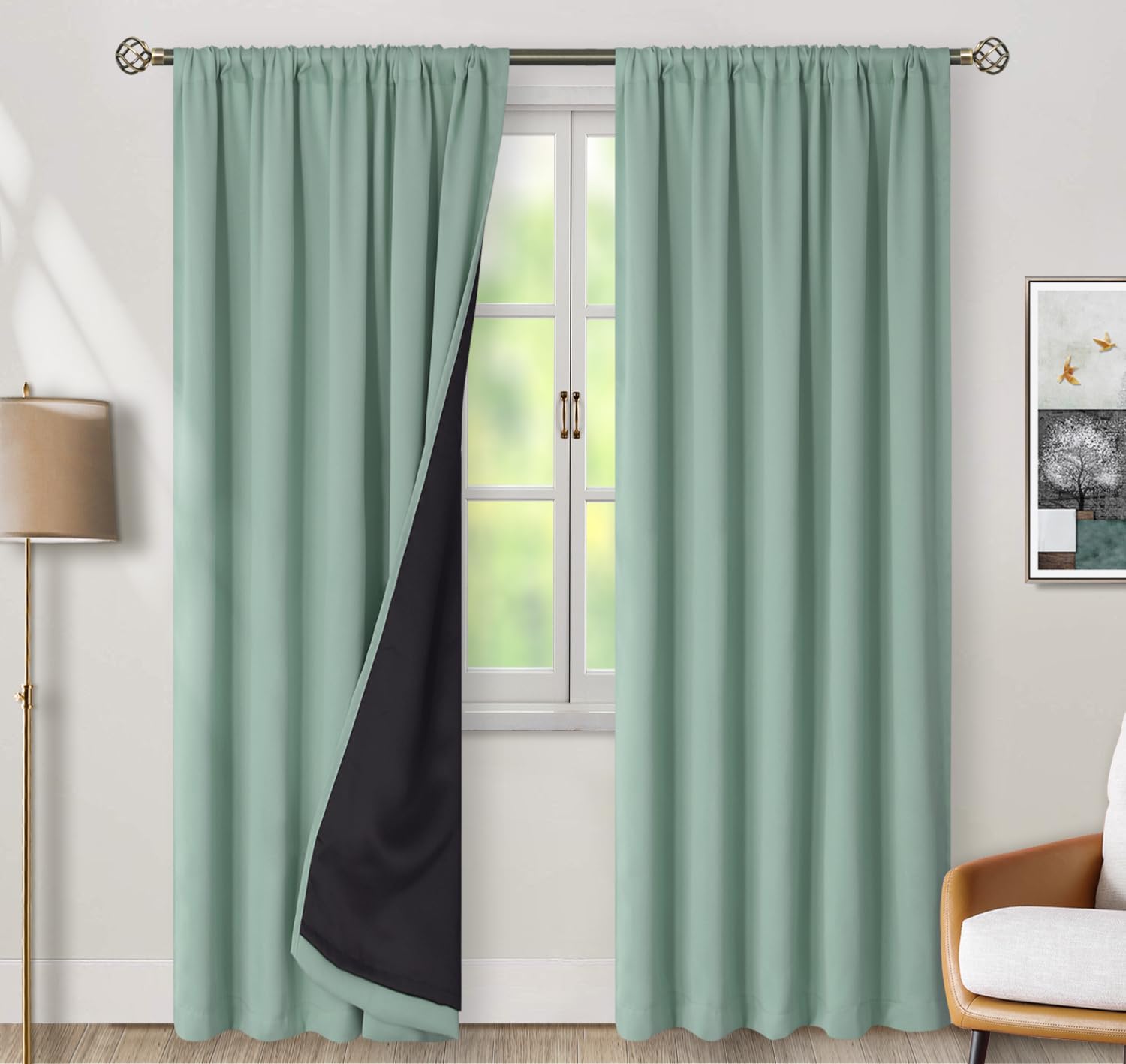 BGment Blackout Curtains with Thermal Insulation Liner Curtains 90 Inches Long, Rod Pocket and Back Tab Double Layer Room Darkening…