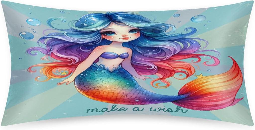 Satin Pillowcase for Hair and Skin Rainbow Mermaid Girls Soft Silk Pillow Case with Envelope Closure Cooling Pillow Cases Slip King Size…