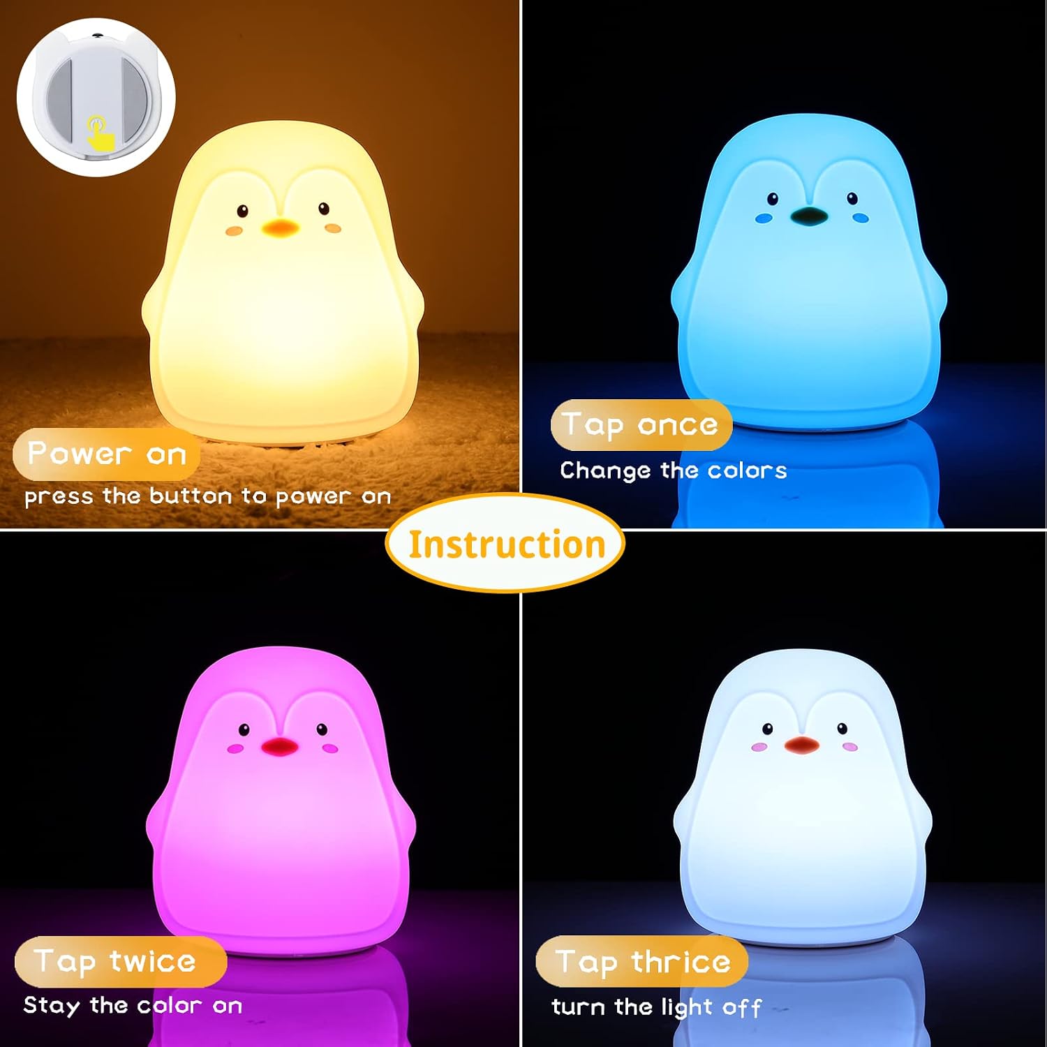CuteDesignHighQuality LOVERUIS Baby Night Lights Pudgy Penguins 7 Colors Night Light for Baby Nursery 3 Hours Timer Cute Night Light Gift K…