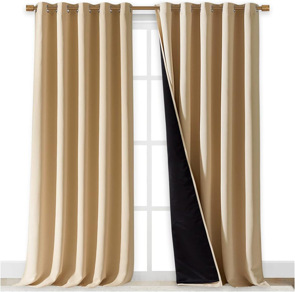 Nicetown Thermal Insulated 100% Blackout Curtains, Cold Noise Reducing Performance Drapes with Black Lining, Full Light Blocking Panels for…