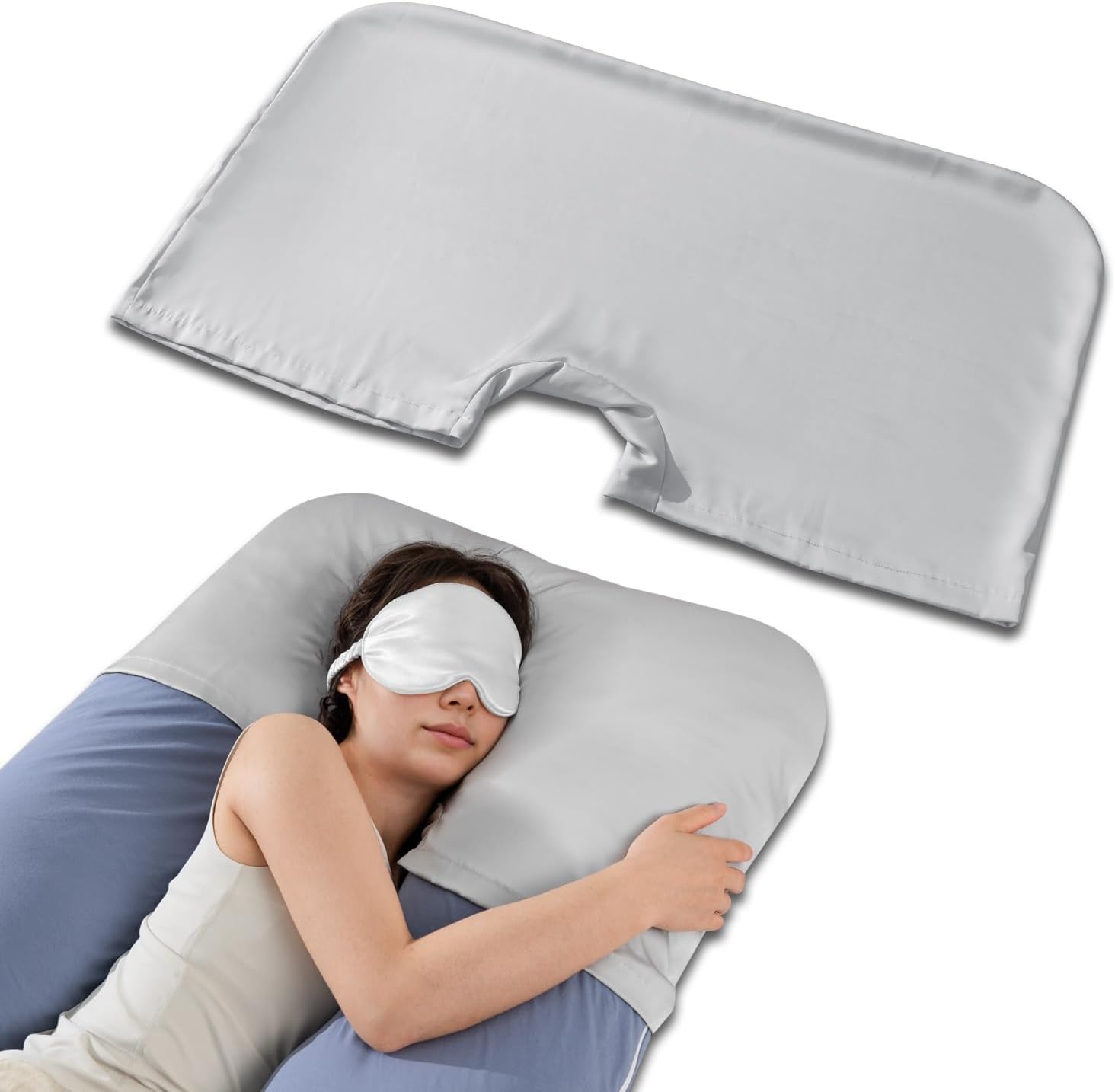 Queenrose QUEEN ROSE Pregnancy Pillow Cover, Satin Pillowcase for Maternity Body Pillows, Cooling Replacement Case for Sleeping, Fits U & C…
