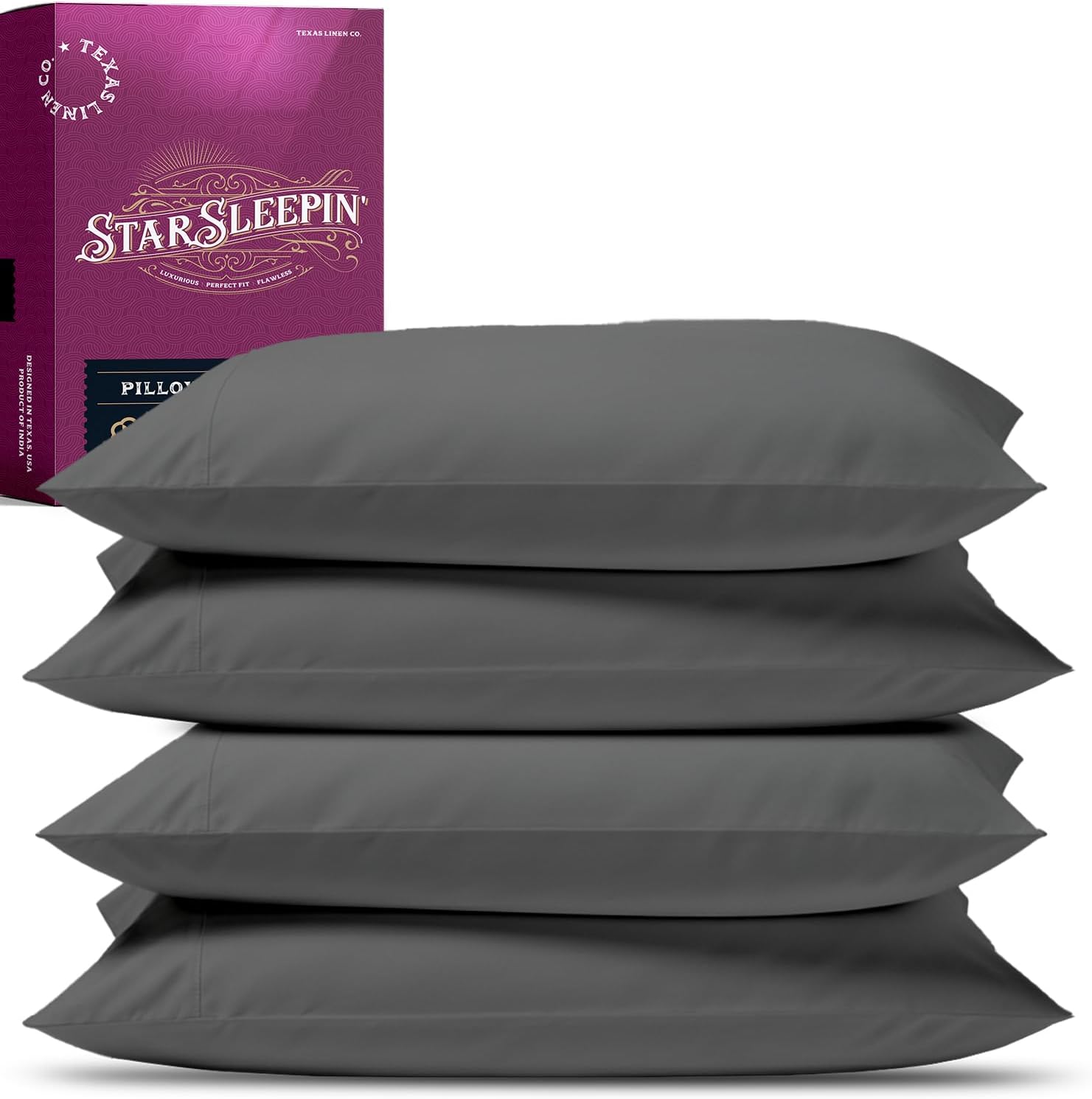 TEXAS LINEN CO. 100% Egyptian Cotton Pillow Cases King Size Set of 4 - Luxury 1200 Series Star Sleepin' Collection Cotton King Pillow…
