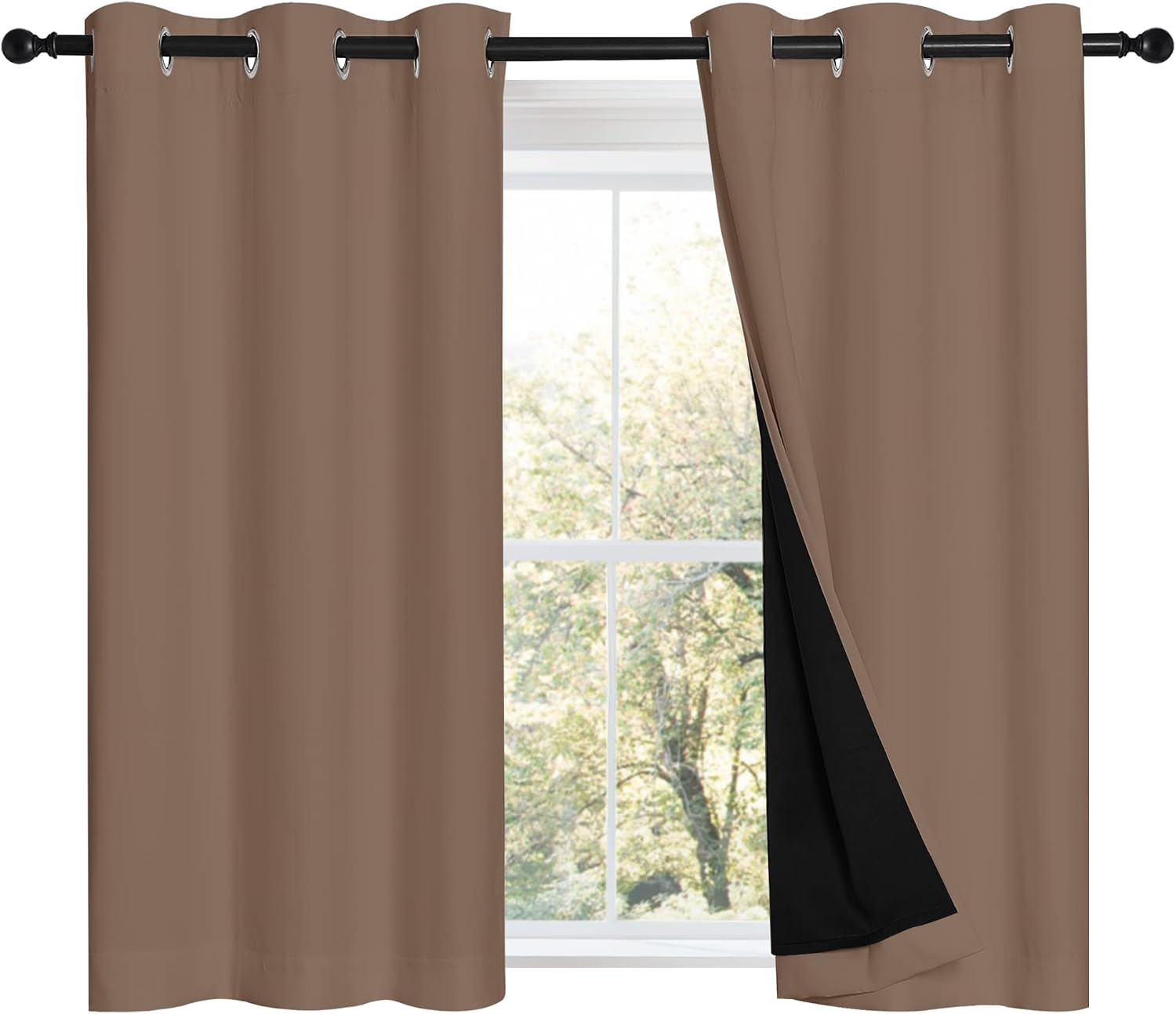 Nicetown Cappuccino Bedroom Full Blackout Cold Blocking Short Curtain Panels, Super Thick Insulated Window Covers, 100% Blackout Blinds wit…