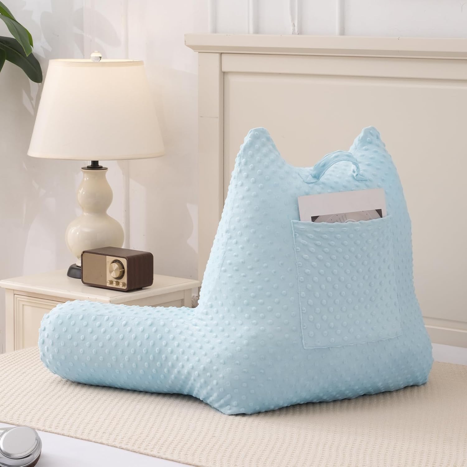 Reading Pillow for Kids Sitting in Bed Couch Adult, Back Pillow for Bed Sitting Up, Back-Rest Support Cushion with Pockets and Arms…