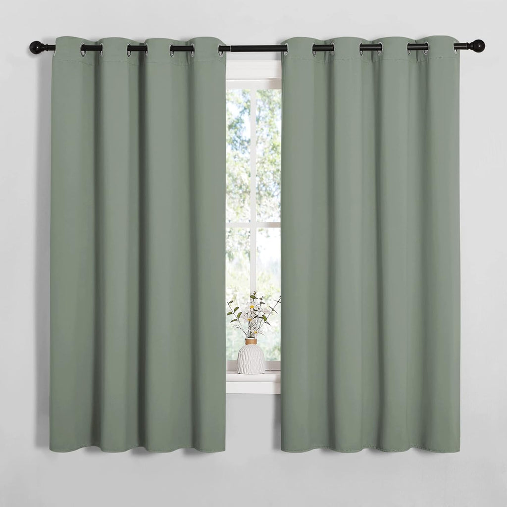 NICETOWN Bedroom Curtain Panels Blackout Draperies, Thermal Insulated Solid Grommet Blackout Curtains/Drapes (Greyish Green, 1 Pair, 55…