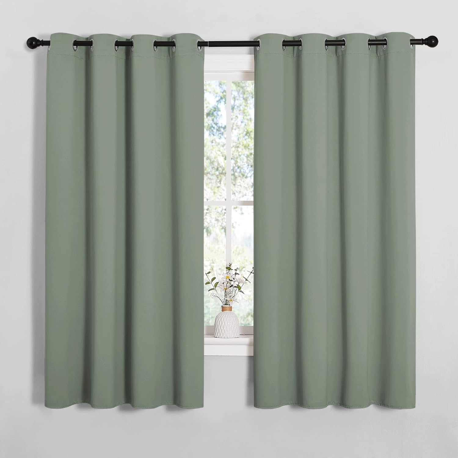 NICETOWN Bedroom Curtain Panels Blackout Draperies, Thermal Insulated Solid Grommet Blackout Curtains/Drapes (Greyish Green, 1 Pair, 55…
