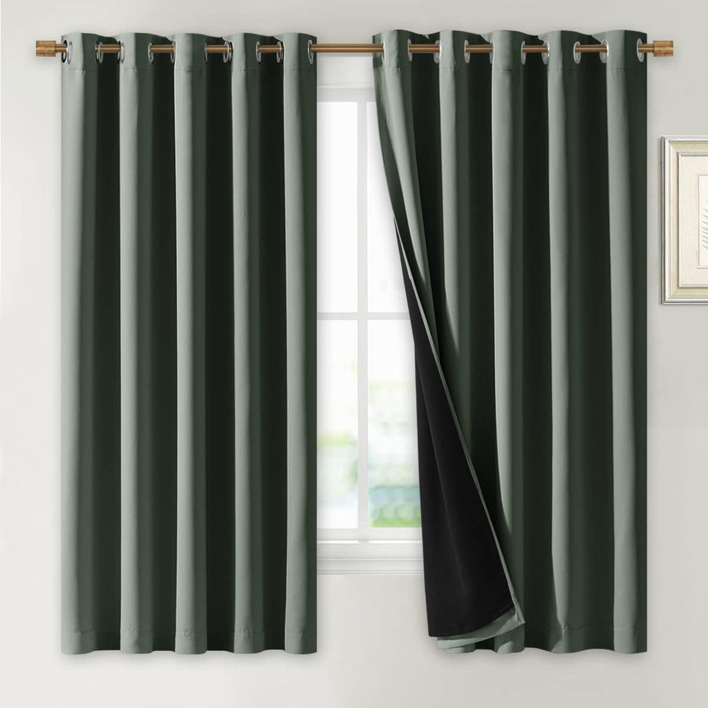 Nicetown Dark Mallard 100% Blackout Lined Curtains, 2 Thick Layers Completely Blackout Window Treatment Thermal Insulated Drapes for Kitche…