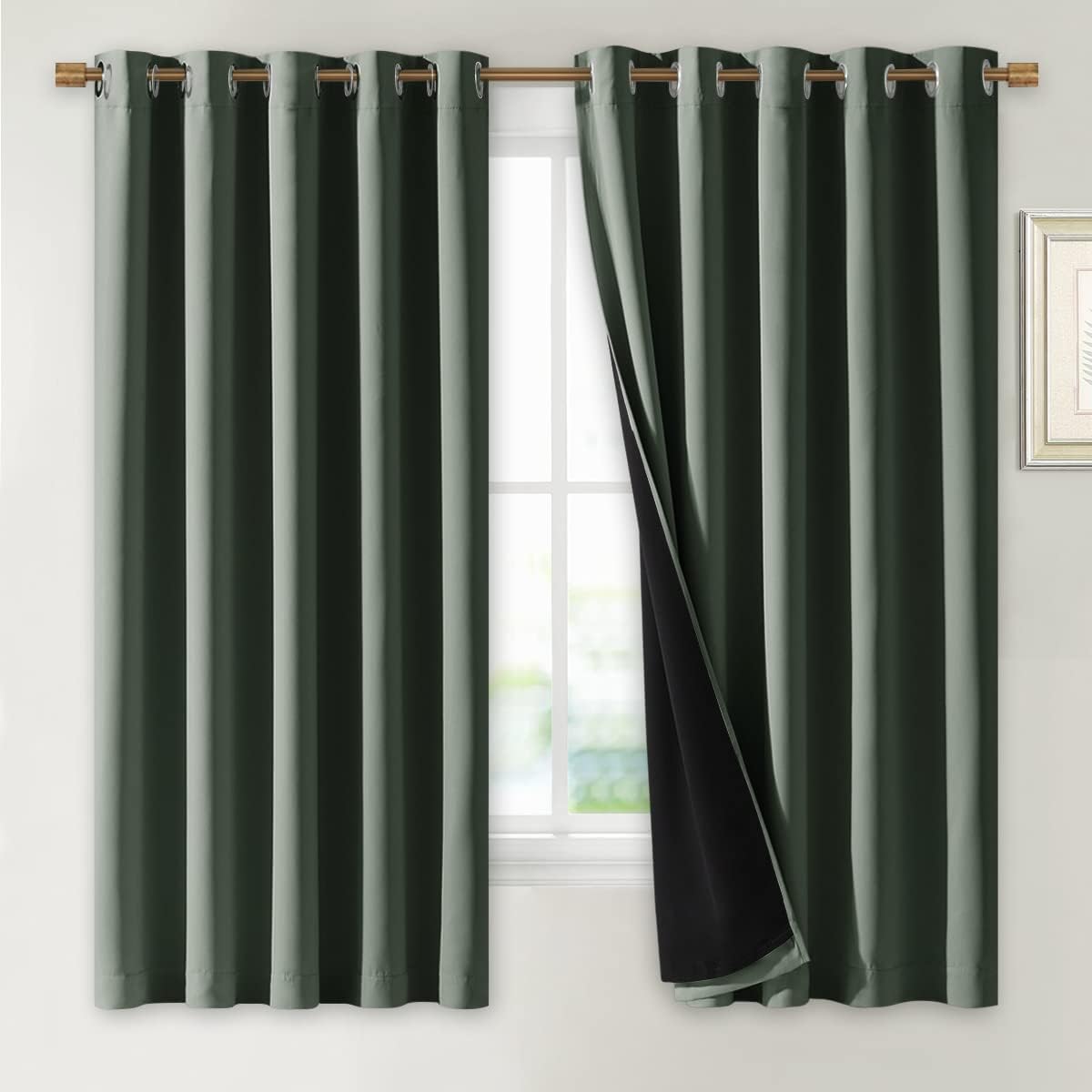 Nicetown Dark Mallard 100% Blackout Lined Curtains, 2 Thick Layers Completely Blackout Window Treatment Thermal Insulated Drapes for Kitche…