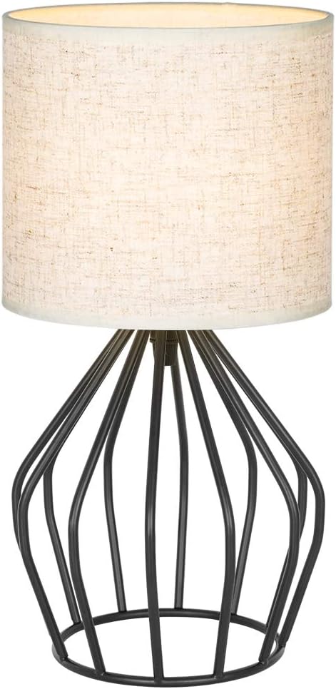 HAITRAL Black Modern Table Lamp - Minimalist Small Bedside Lamp with Hollowed Out Base Linen Fabric Shade, Vintage Nightstand Lamp for…