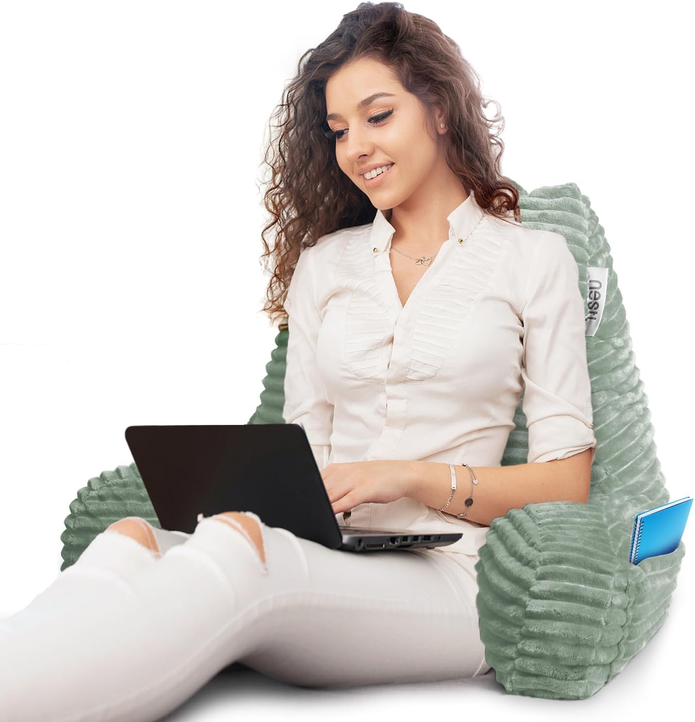 Nestl Reading Pillow with Shredded Memory Foam, Luxe Cut Plush Back Pillow for Sitting Up in Bed, Back and Arms Adjustable Support for…