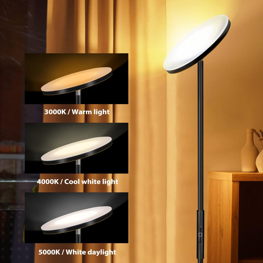 JOOFO Floor Lamp,30W/2400LM Sky LED Modern Torchiere 3 Color Temperatures Super Bright Floor Lamps-Tall Standing Pole Light with Remote &…