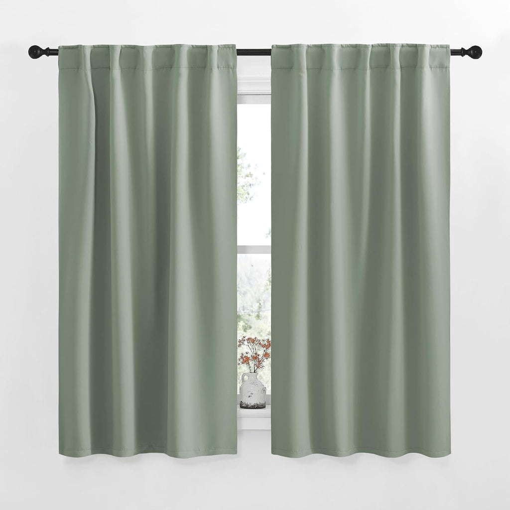 NICETOWM Window Treatment Curtain Panels - (Greyish Green Color) W42 x L50, 2 Pieces, Semi Blackout Window Treatment Drape Panel for Kids…