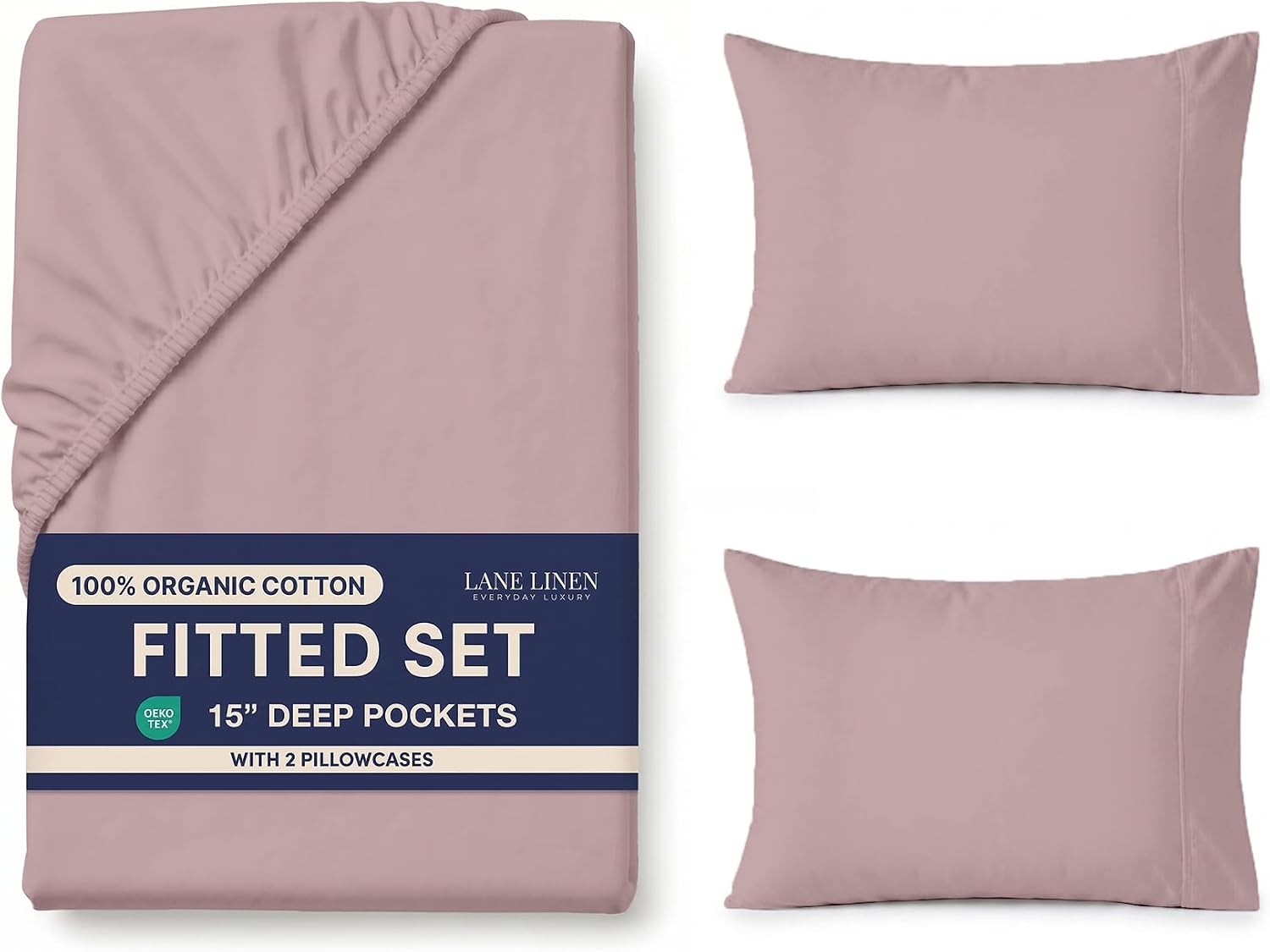 LANE LINEN 100% Organic Cotton Fitted Bed Sheets (+Pillowcase) 3 Pc Set Soft & Comfy Fully Elasticized Mercerized Cotton Deep Pocket…