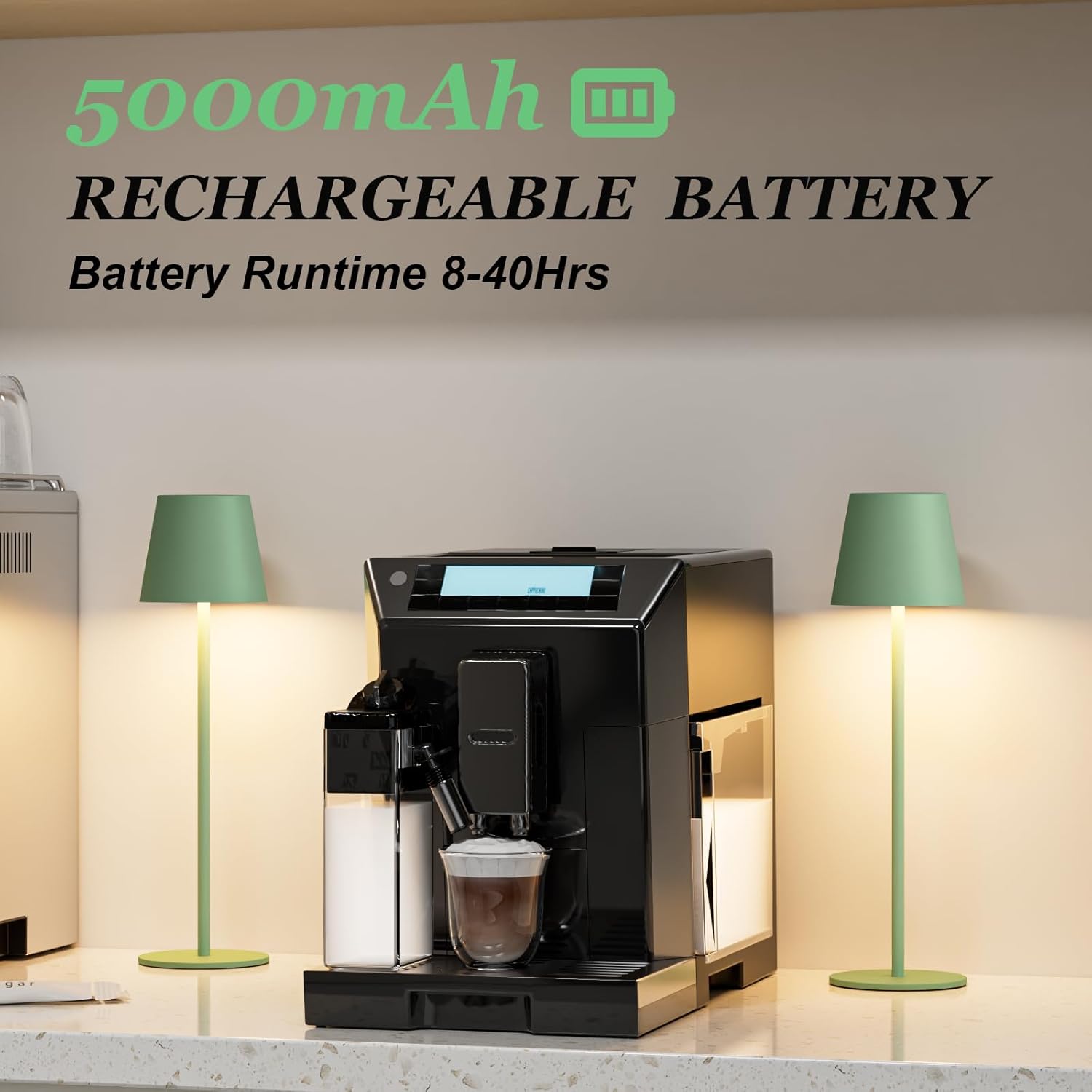 Kakanuo Cordless Table Lamp Rechargeable Green - KK 2 Pack 5000mAH Battery Operated Lamp for Dining Table, 3 Color Stepless Dimming…