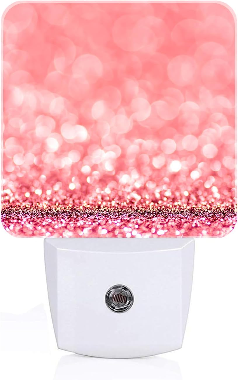 Pink Glitter Night Light, Plug Into Wall for Boys Girls Bedroom Decorative Square Night Light Lamp 0.5w Sleep Friendly