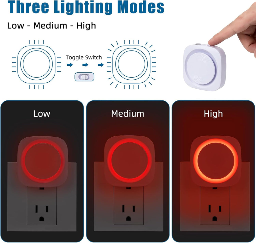 Red Night Lights Plug into Wall, 4 Packs Dimmable Night Light with Dust to Dawn Sensor, Automatically Turn on and Off, Gentle Glow…