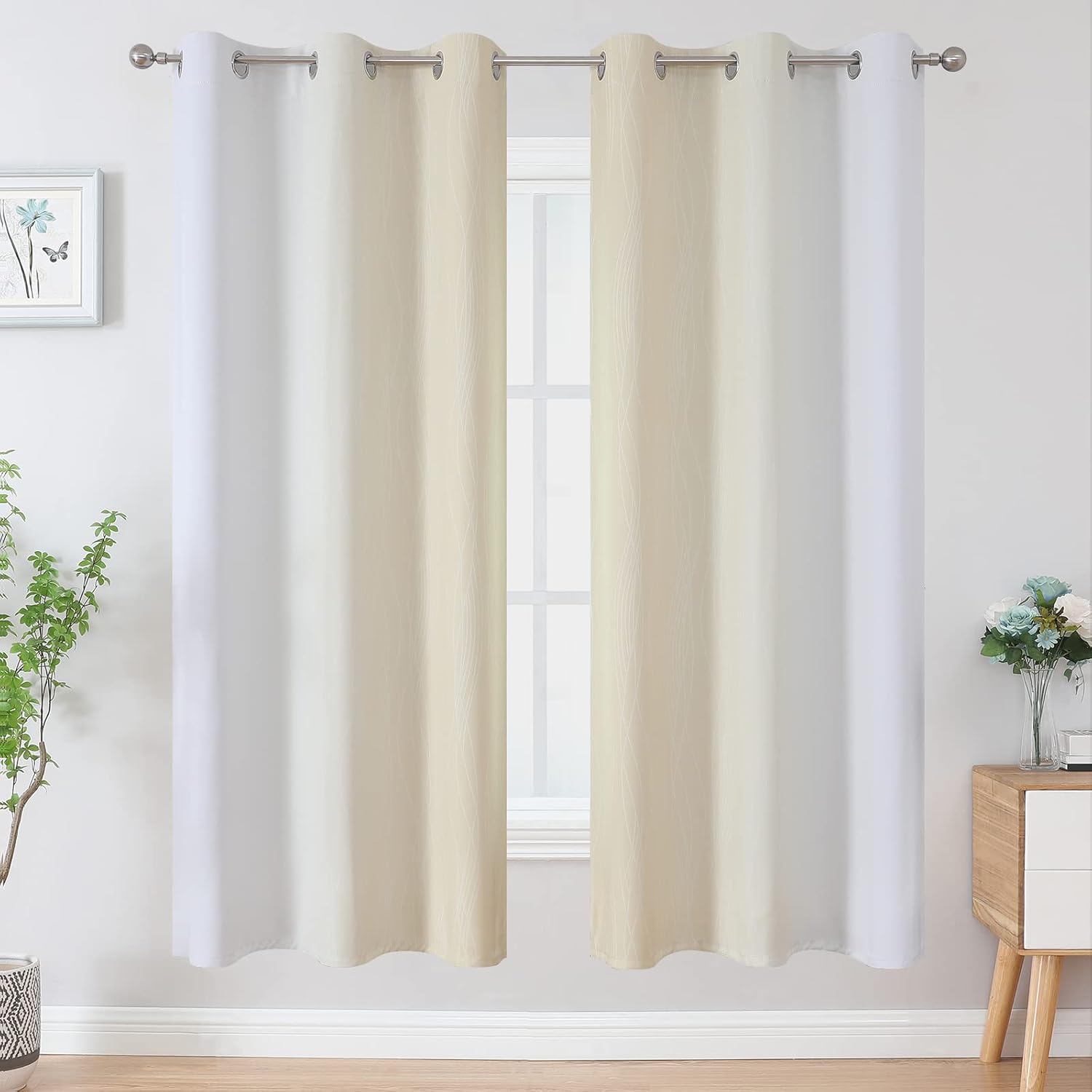 Estelartextiler Estelar Textiler Full Room Darkening Blackout Curtains 72 Inch Length 2 Panels Set, Ombre Greyish White and Beige Thermal I…