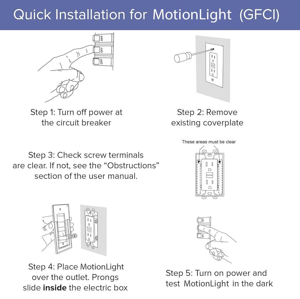 SnapPower Single MotionLight [for GFCI Outlets] - Motion Detecting LED Night Lights Built-in to Wall Plate - Bright/Dim/Off Options…