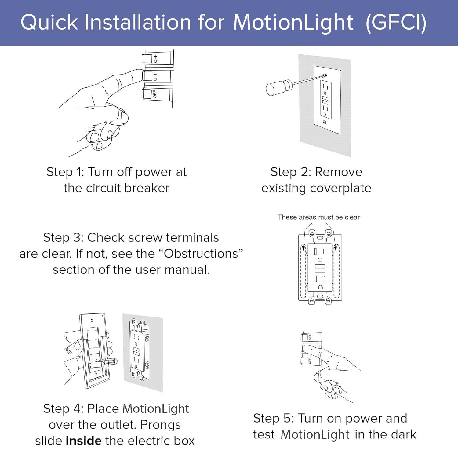 SnapPower Single MotionLight [for GFCI Outlets] - Motion Detecting LED Night Lights Built-in to Wall Plate - Bright/Dim/Off Options…