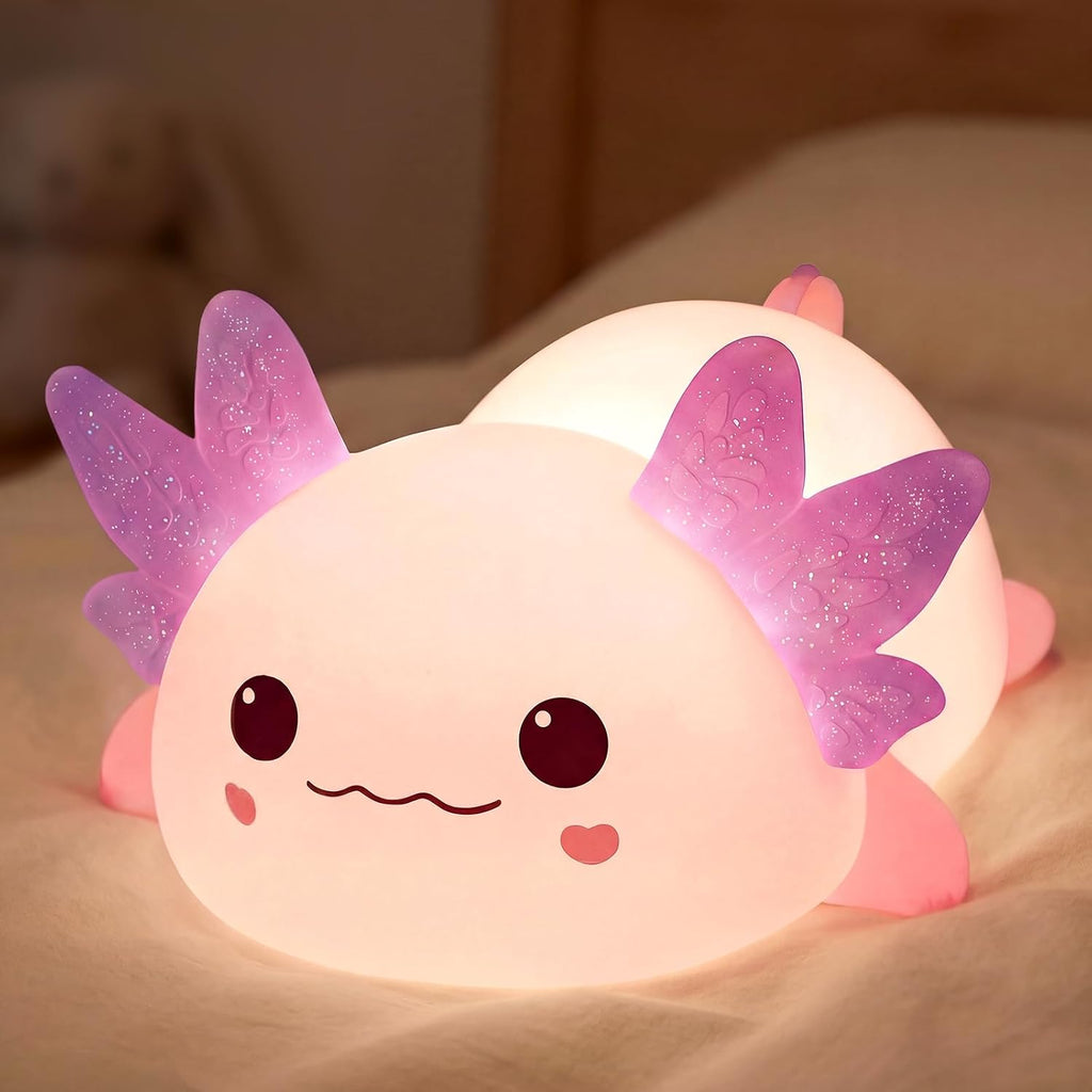 Mewaii Huggwaii Squishy Axolotl Night Light for Kids, 4 Soothing White Noise Sounds, Dimmable Silicone Axolotl Lamp Toddler Light…