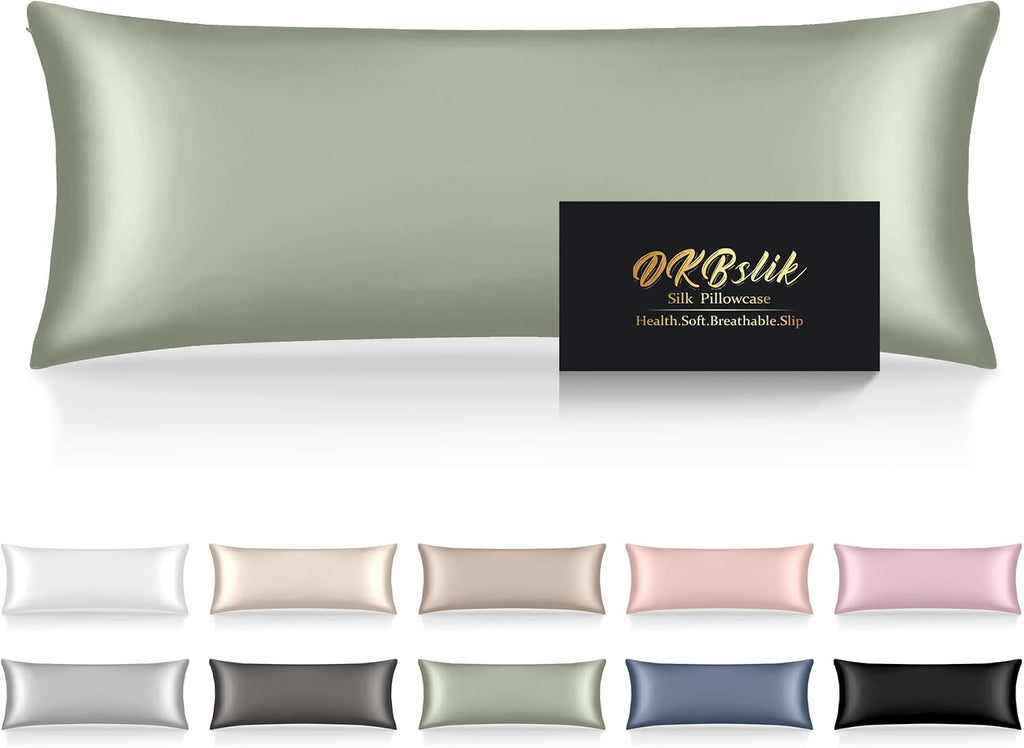 Home Silk Body Pillow Cases, Mulberry Silk Body Pillow Cover with Zipper, Smooth, Anti Acne, Cooling Sleep Both Sides Natural Silk Satin 20…