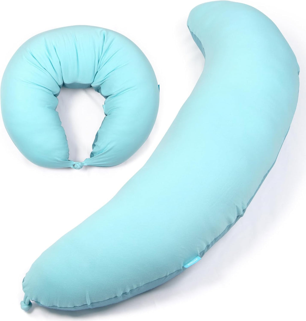 Byriver 39" Mint Green Blue C Shaped Body Pillow for Side Sleeping Adults Men Women, Hug Pillow, Small Pregnancy Pillow Legs…