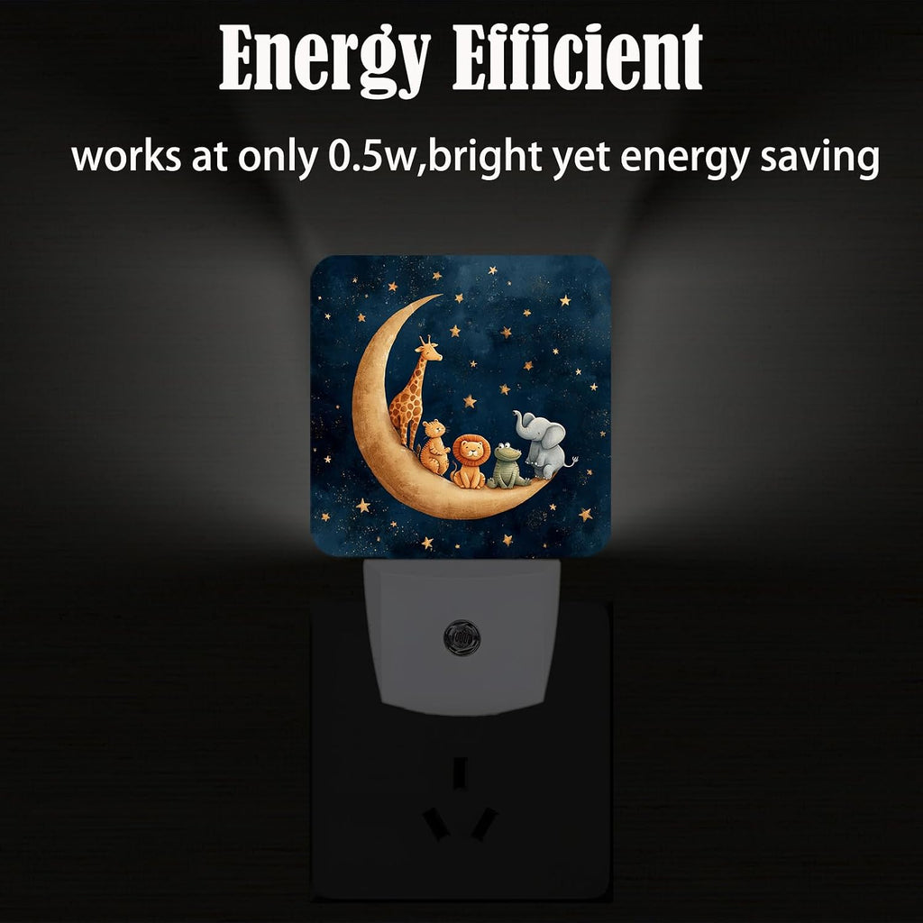 Moon and Starry Sky Night Light, Cartoon Animals Plug Into Wall with Dusk to Dawn Light Sensors, Warm Nightlights for…