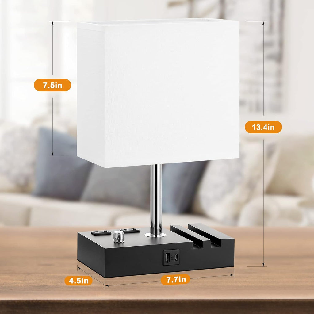 Fully Dimmable Bedside Lamps for Bedroom with USB C Ports, Kakanuo White USB Table Lamp Set of 2, Wooden Desk Lamp with 2 Charging…