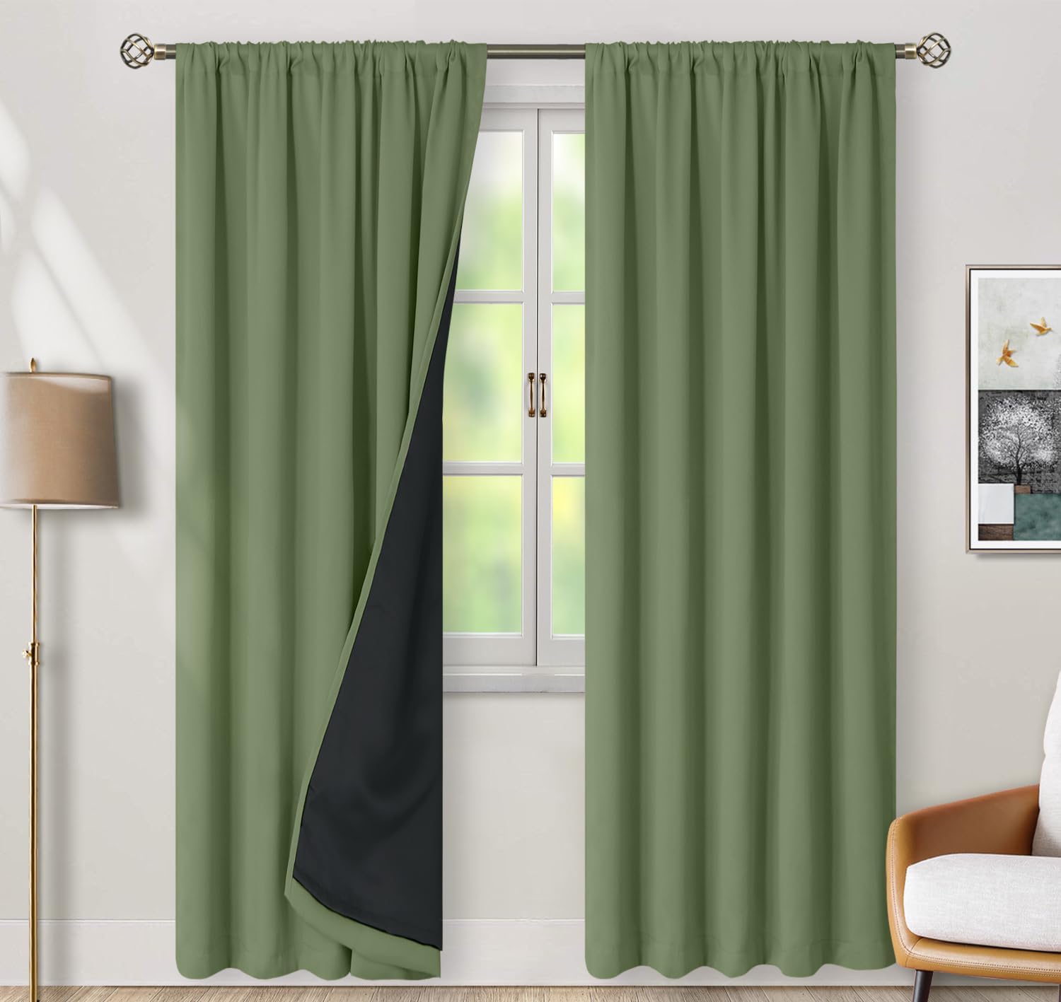 BGment Grass Green 100% Blackout Curtains with Reducing Noise Liner, 84 Inch Curtains Rod Pocket and Back Tab Double Layer Full Room…