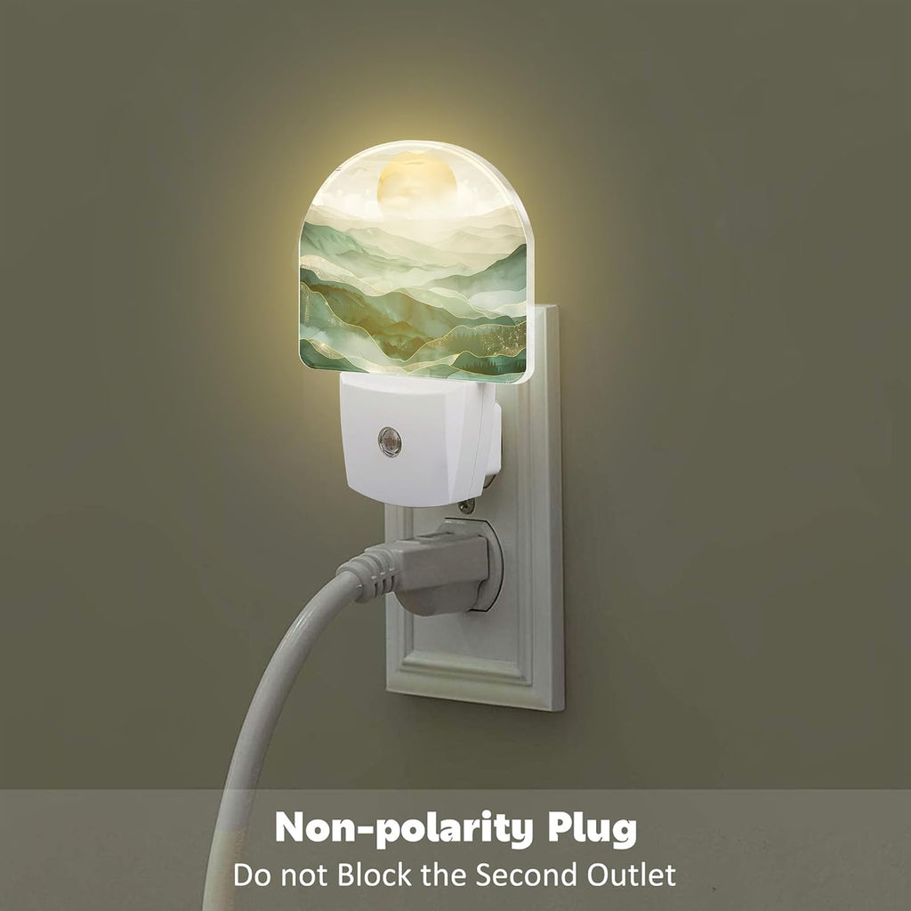 Golden Mountains with Sun Night Light for Kids, Watercolor Sunrise Mountain Night Light Plug in with Dusk to Dawn Sensor,0.5w Energy…